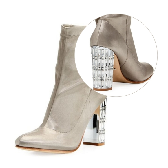 🪩 Badgley Mischka Women's Satin Khloe Embellished Ankle Booties Size 6.5